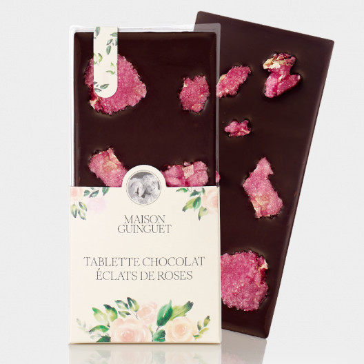 Tablette chocolat noir éclats de rose -70 g