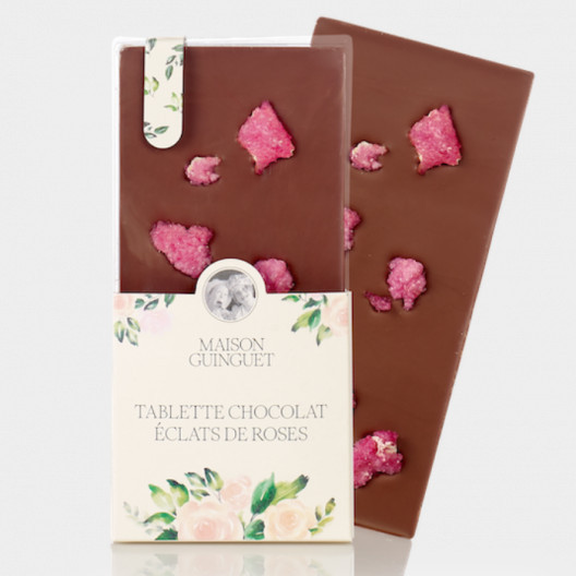 Tablette chocolat lait éclats de roses - 70 g